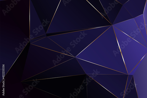 Abstract polygonal pattern luxury blue and gold background.