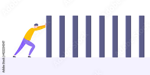 Stop domino effect business resilience metaphor vector illustration concept.