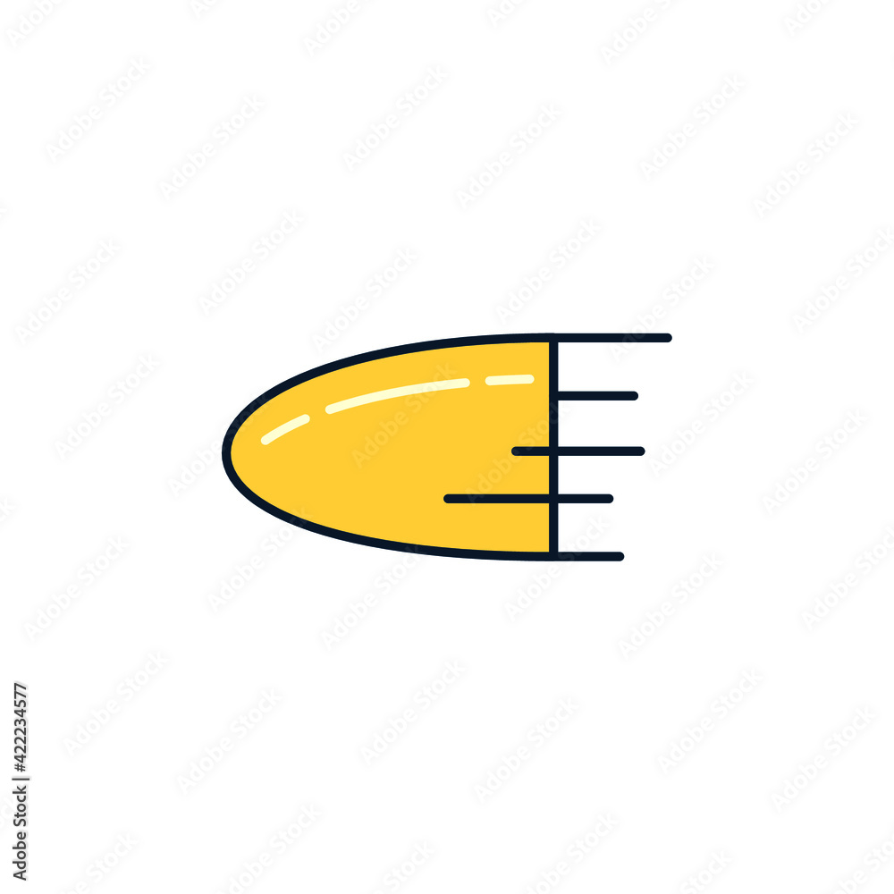 Bullet. High speed concept, fast response. Vector icon isolated on white background, flat design. 