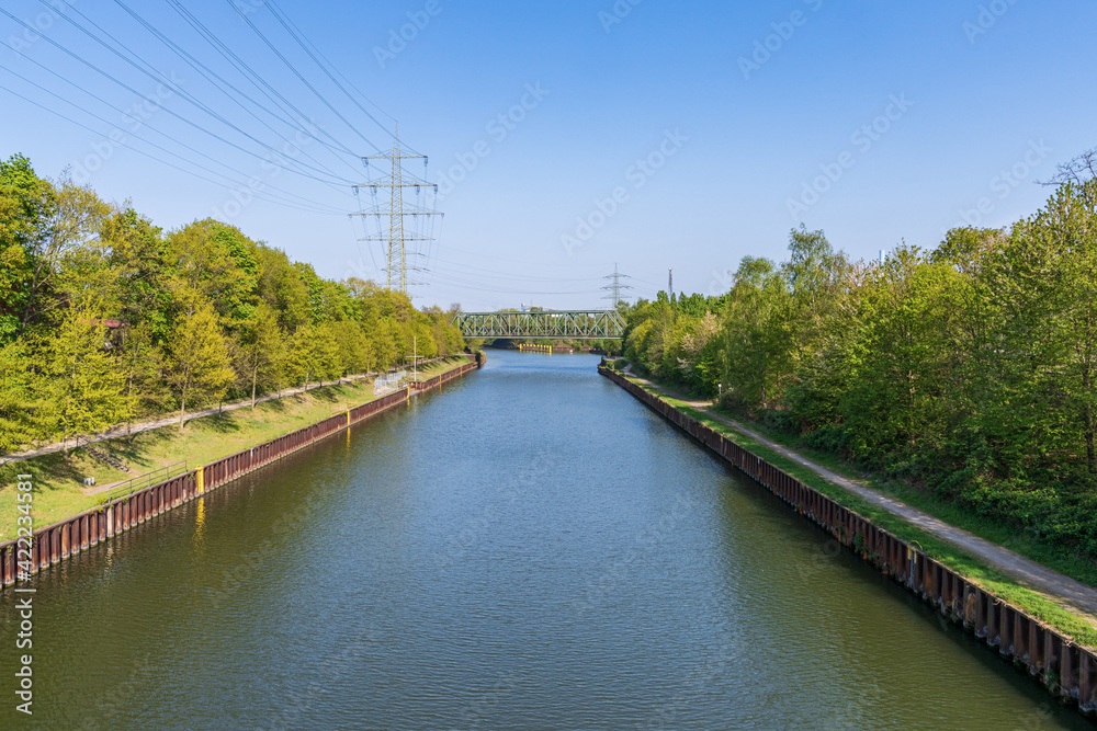 View at the Rhine-Herne Canal in Bottrop, North Rhine-Westphalia, Germany