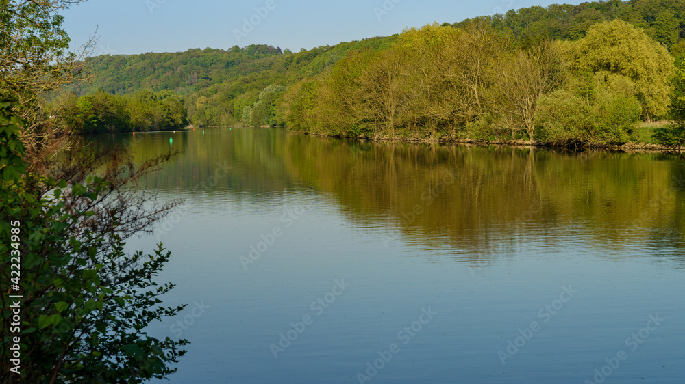 Springtime at the River Ruhr between Kettwig and Werden in Essen, North Rhine-Westphalia, Germany Springtime at the River Ruhr between Kettwig and Werden in Essen, North Rhine-Westphalia, Germany