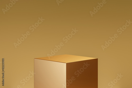 Canvas-taulu Gold cube product background stand or podium pedestal on golden display with luxury backdrops