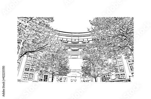 Building view with landmark of Marseille is the port city in southern France. Hand drawn sketch illustration in vector.