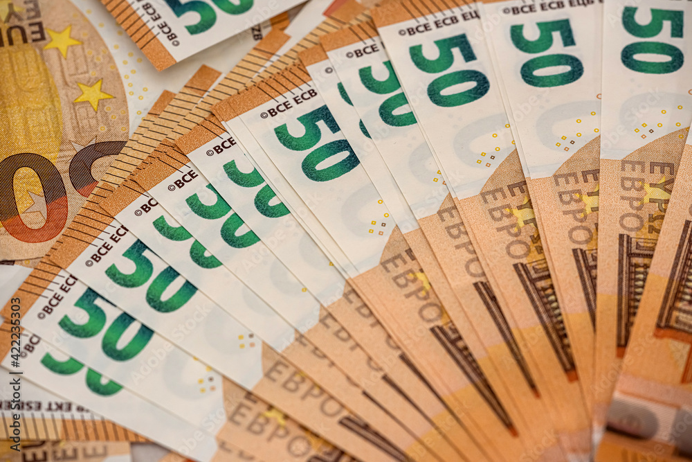 Business, finance, wealth 50 euro bills as background Business, finance, wealth 50 euro bills as background