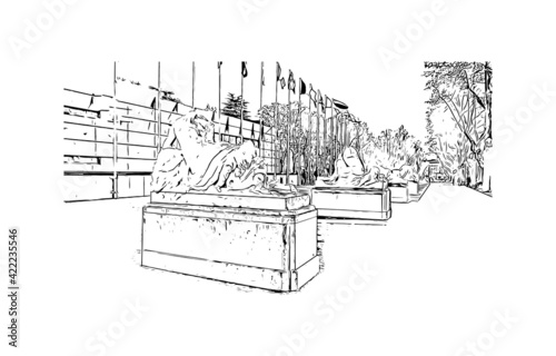 Building view with landmark of Marseille is the port city in southern France. Hand drawn sketch illustration in vector.