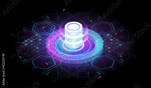 Energy station concept cloud storage technology. Computation of big data center. Internet traffic routing. Big data analysis algorithm.