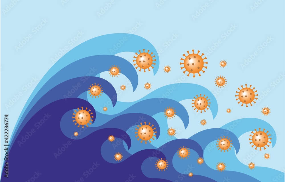 Waves with corona virus. Vector illustration.
