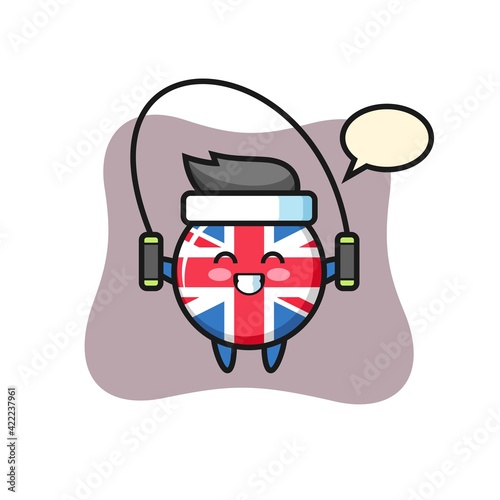 United kingdom flag badge character cartoon with skipping rope 