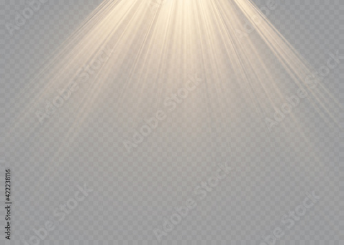 Vector spotlight. Light effect Element of decor. Horizontal stellar rays and searchlight.