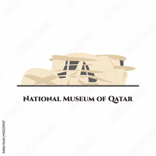 The National Museum of Qatar vector flat cartoon style. It is a national museum in Doha, Qatar. This place worth to visit. Tourist attraction building isolated on white background. Flat vector