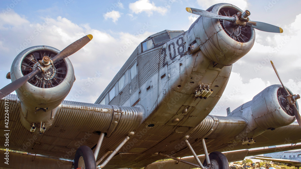 Close-up of Junkers Ju 52 German tri-motor transport aircraft manufactured  from 1931 to 1952 Stock Photo | Adobe Stock