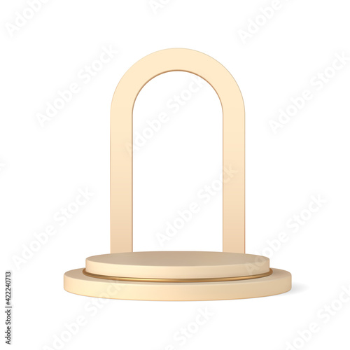 Beige 3d podium with semicircular arch vector template