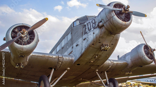 Close-up of Junkers Ju 52 German tri-motor transport aircraft manufactured from 1931 to 1952 photo