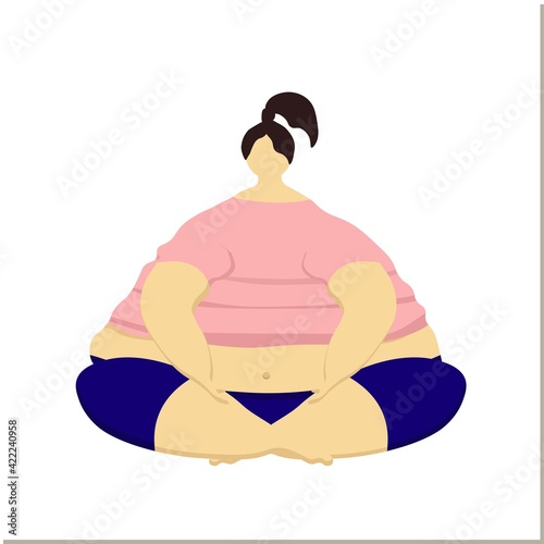 A very fat woman doing morning exercises. Fitness and Pilates for fat people. Get your body ready for summer. Isolated woman on a white background