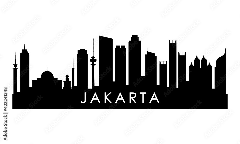 Jakarta skyline silhouette. Black Jakarta city design isolated on white background.