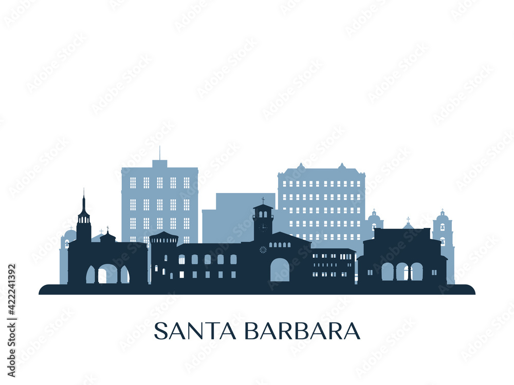 Santa Barbara skyline, monochrome silhouette. Vector illustration.