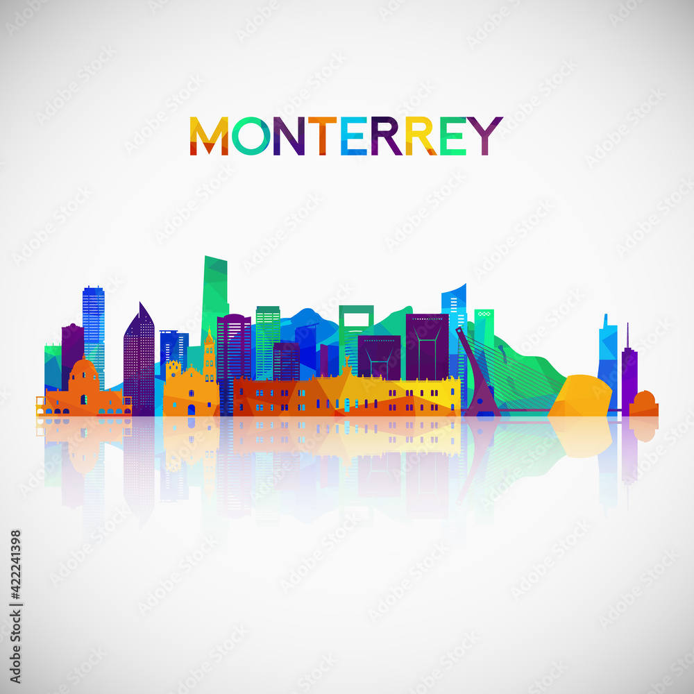 Monterrey skyline silhouette in colorful geometric style. Symbol for your design. Vector illustration.