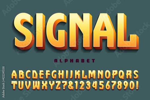 Signal is a unique shaded lettering style in warm yellows on a green-grey background; An eye catching font style good for banners and headlines.