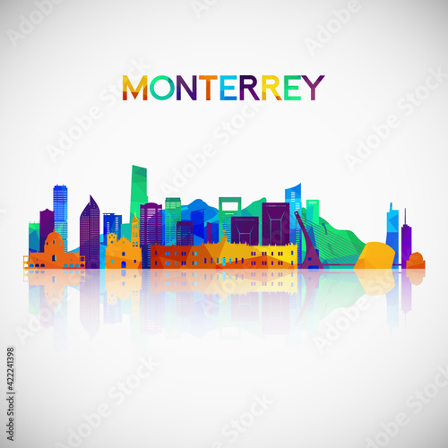 Monterrey skyline silhouette in colorful geometric style. Symbol for your design. Vector illustration.