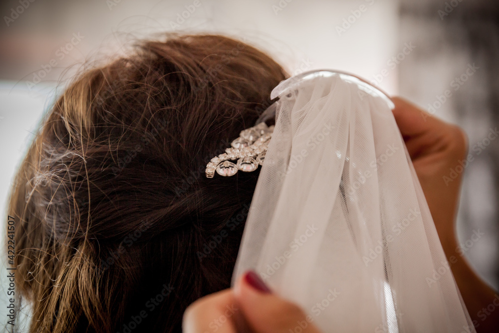 Ślub welon włosy biżuteria panna młoda piękno wesele - obrazy, fototapety, plakaty 