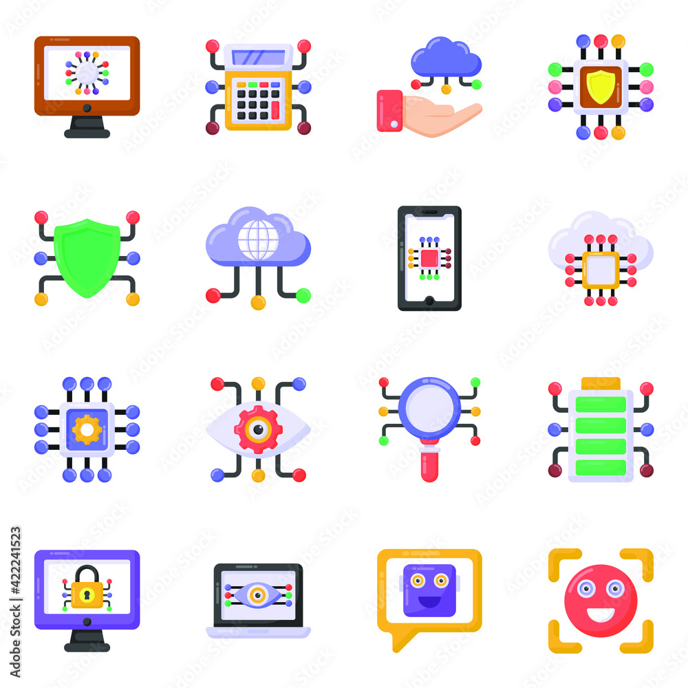 
Set of Artificial Intelligence and Technology Flat Icons

