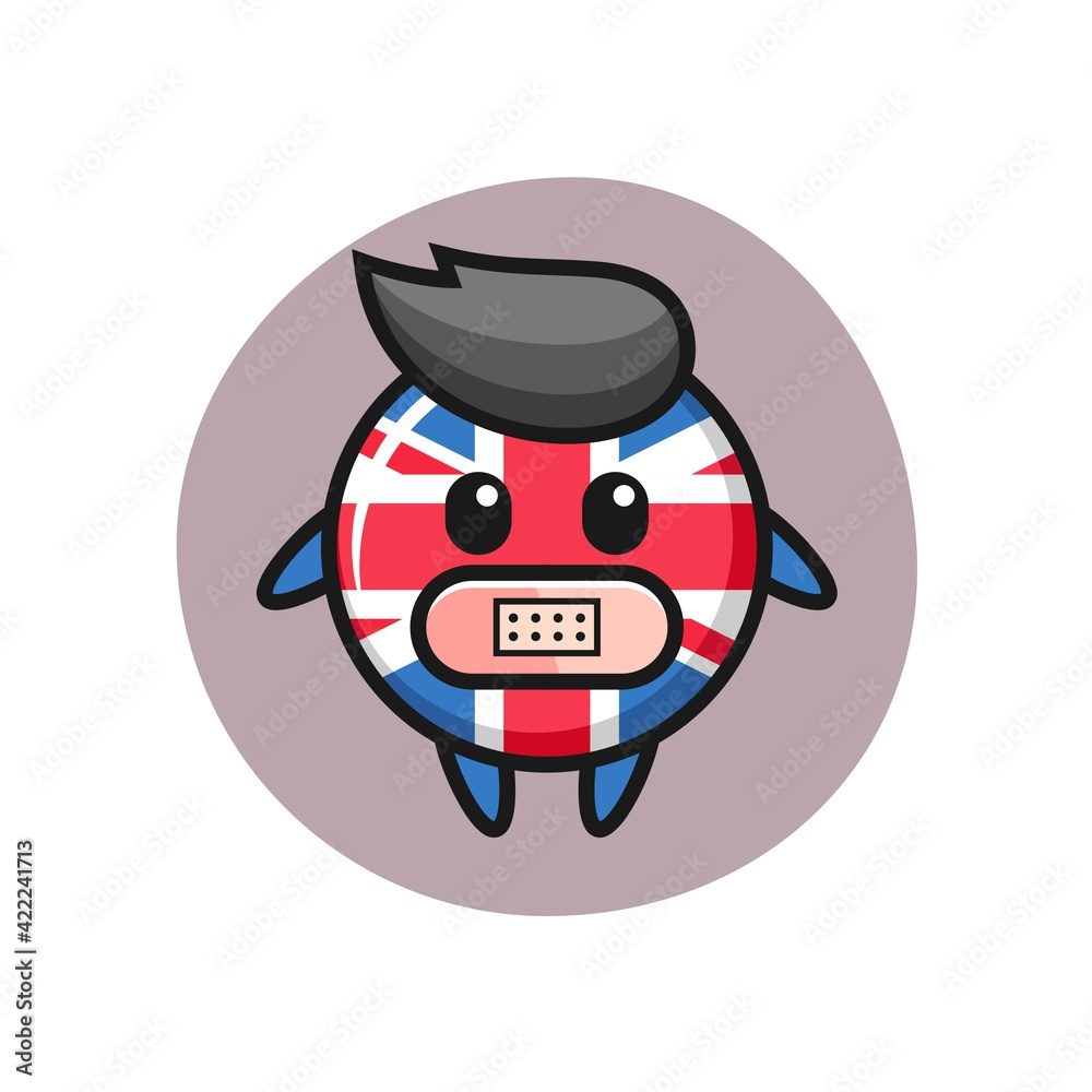 Cartoon illustration of united kingdom flag badge with tape on mouth Cartoon illustration of united kingdom flag badge with tape on mouth