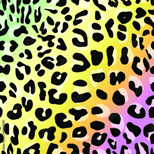 Vector illustration Black and white leopard print with multicolored gradient neon