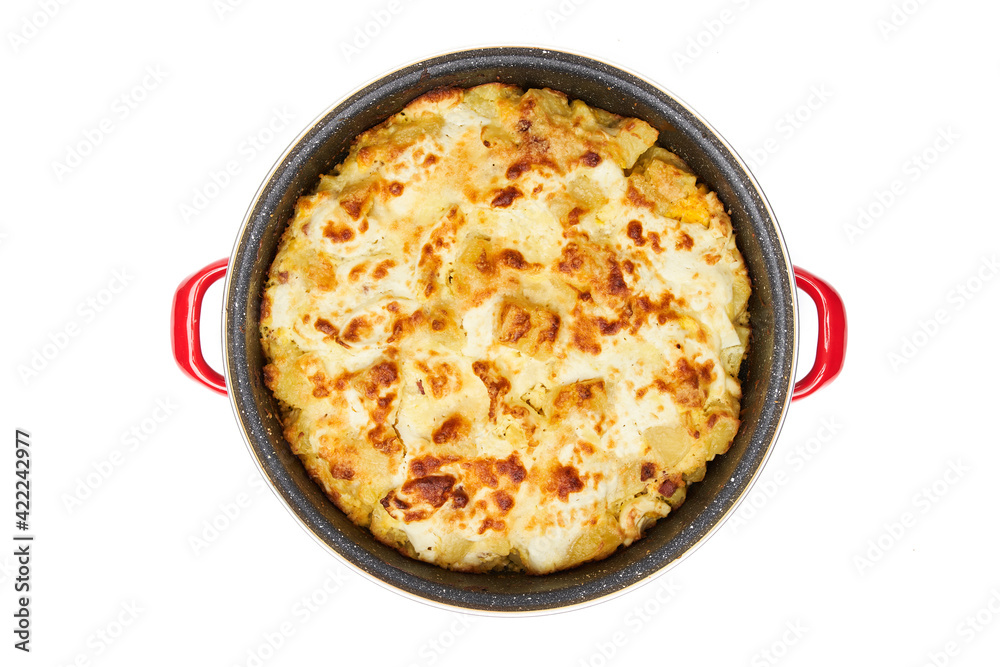 Tray with cooked moussaka Tray with cooked moussaka