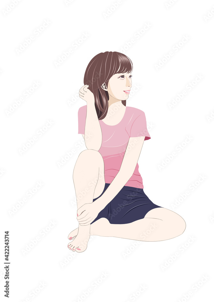 膝を立てて床に座る女性イラスト