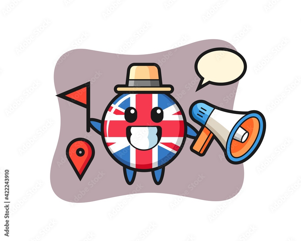 Character cartoon of united kingdom flag badge as a tour guide Character cartoon of united kingdom flag badge as a tour guide