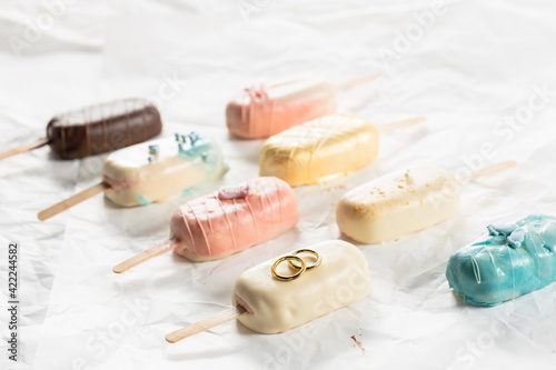 Colored Ice Cream Bar on a Stick, pink, blue, yellow, wedding, brown 
