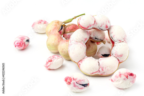 close up manila tamarind fruit isolated on white background.