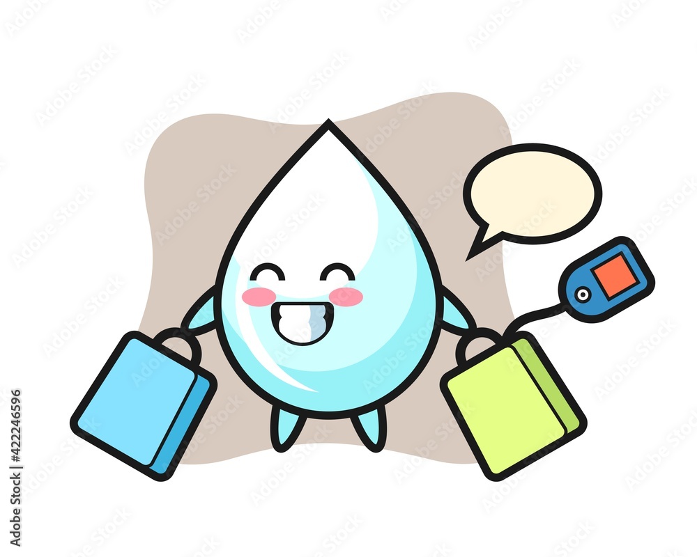 milk drop mascot cartoon holding a shopping bag milk drop mascot cartoon holding a shopping bag