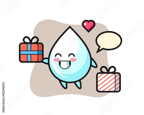 milk drop mascot cartoon giving the gift