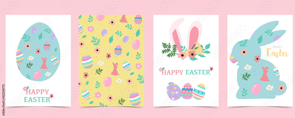 Collection of easter background set with rabbit,egg,flower.Editable vector illustration for website, invitation,postcard and poster Collection of easter background set with rabbit,egg,flower.Editable vector illustration for website, invitation,postcard and poster