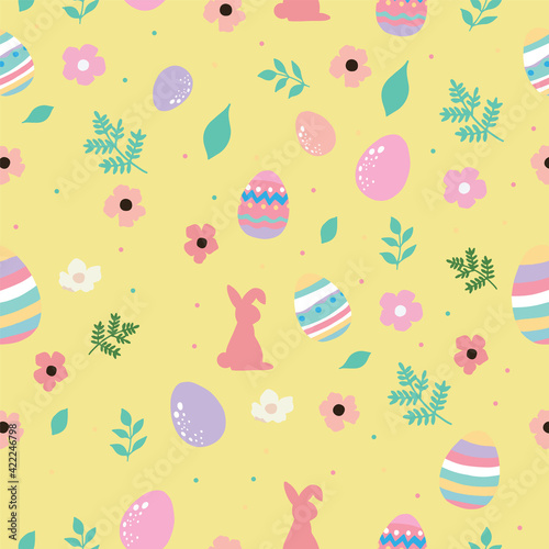 Collection of easter seamless pattern set with rabbit,egg,flower.Editable vector illustration for website, invitation,postcard and poster
