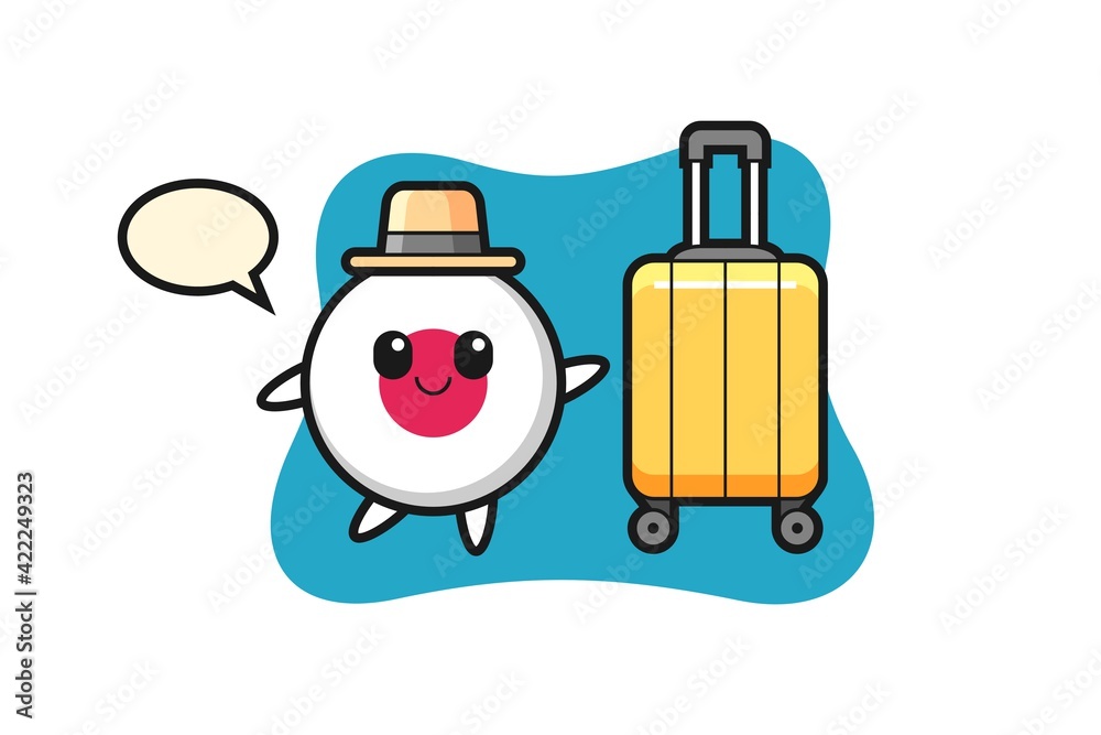 japan flag badge cartoon illustration with luggage on vacation japan flag badge cartoon illustration with luggage on vacation