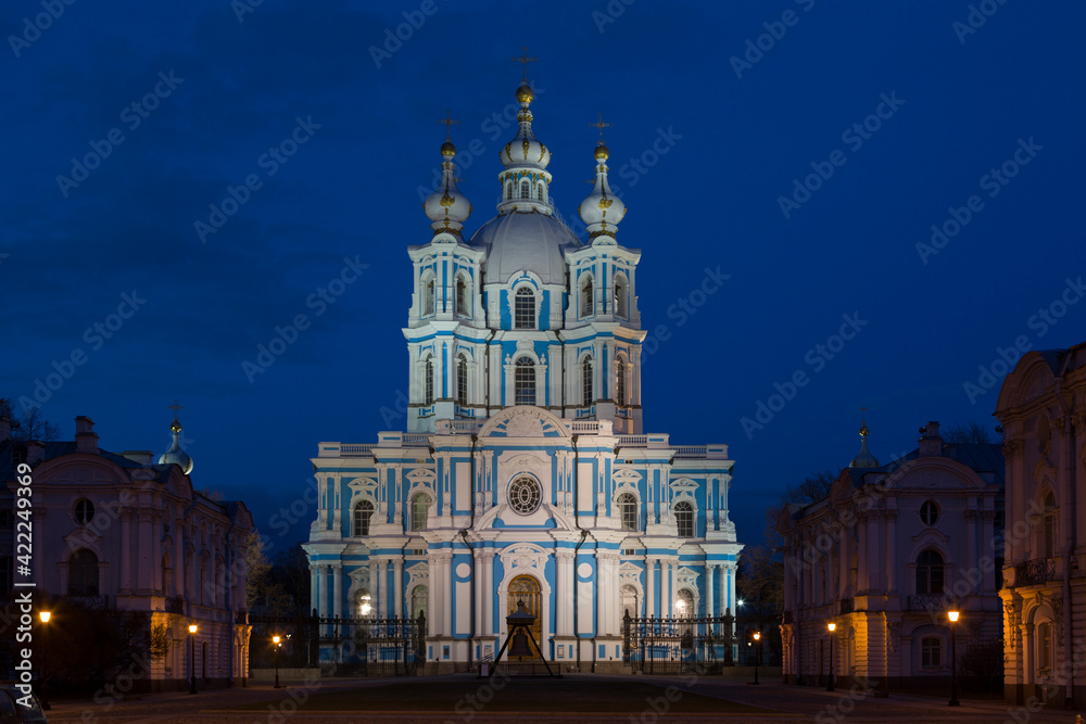 Smolny Cathedral in night , St.-Petersburg, Russia