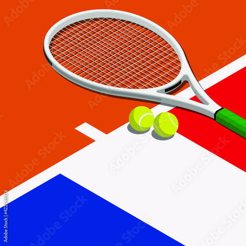 Tennis tournament: racket, balls and French flag,