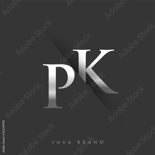 initial logo letter PK for company name, silver color and slash design in black background. vector logotype for business and company identity.
