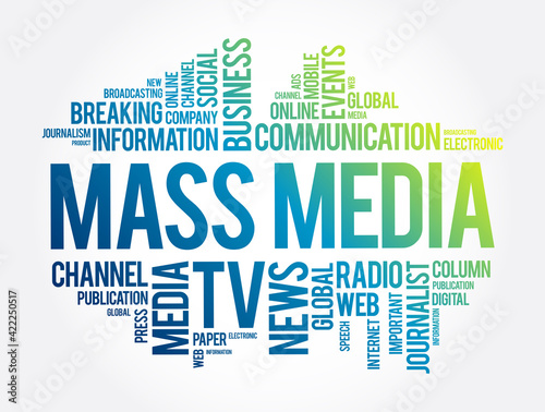 Mass media word cloud collage, business concept background