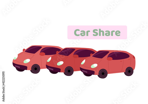 Parking for cars rent, car sharing or taxi, automobiles for city transport service