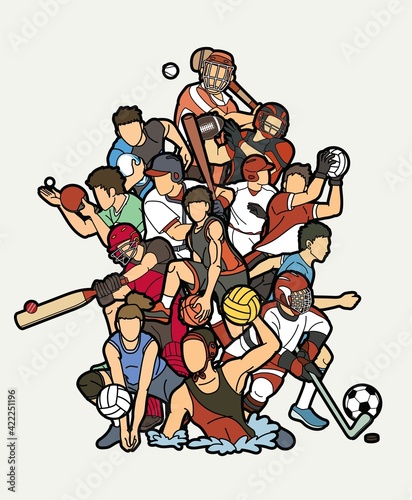 Sport Players Action Mix Cartoon Graphic Vector