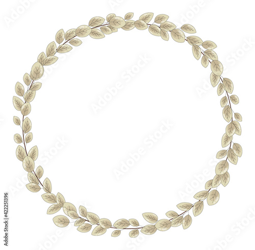 Vector wreath of many autumn leaves. A thin, elegant frame of pale yellow foliage.