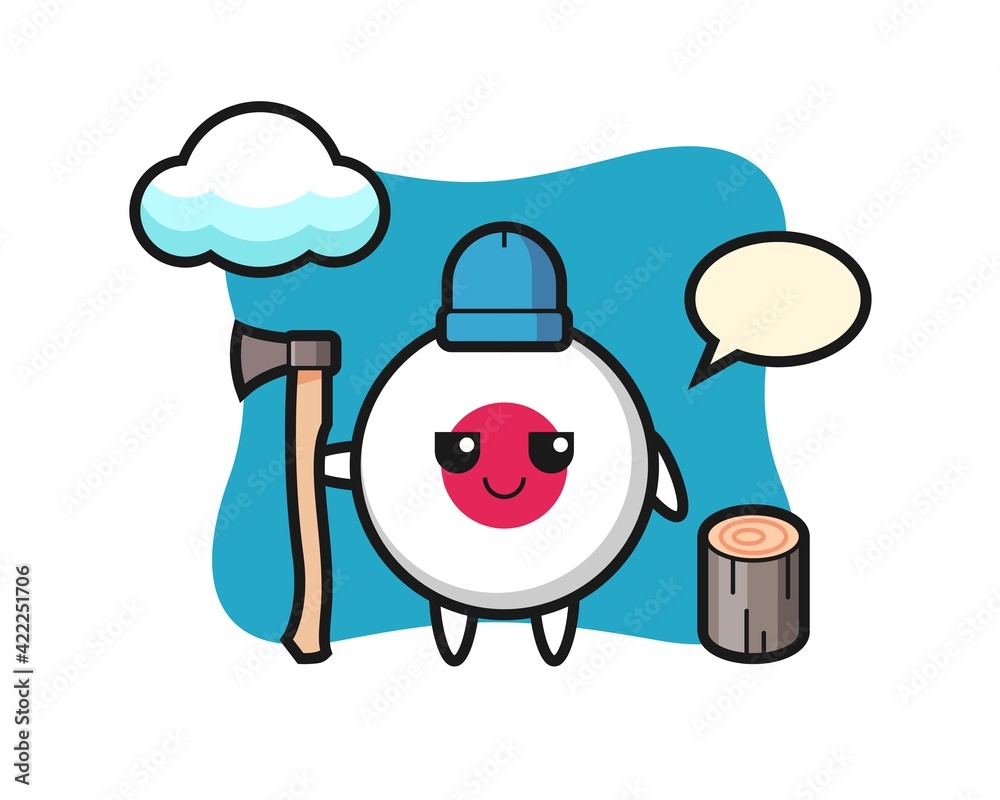 Character cartoon of japan flag badge as a woodcutter Character cartoon of japan flag badge as a woodcutter