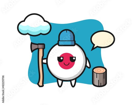 Character cartoon of japan flag badge as a woodcutter