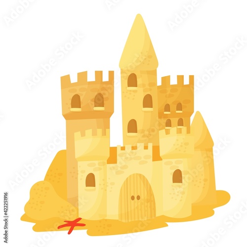 Sand castle on the beach. Vector illustration isolated on white background