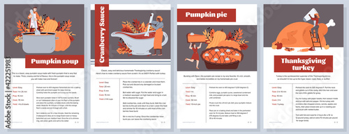 Thanksgiving day menu with recipes for cooking holiday traditional dinner.