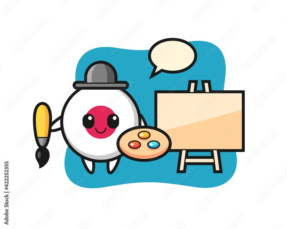 Illustration of japan flag badge mascot as a painter
