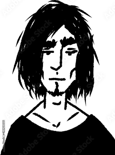 vector illustration of handsome sleepy young man. sketch portrait